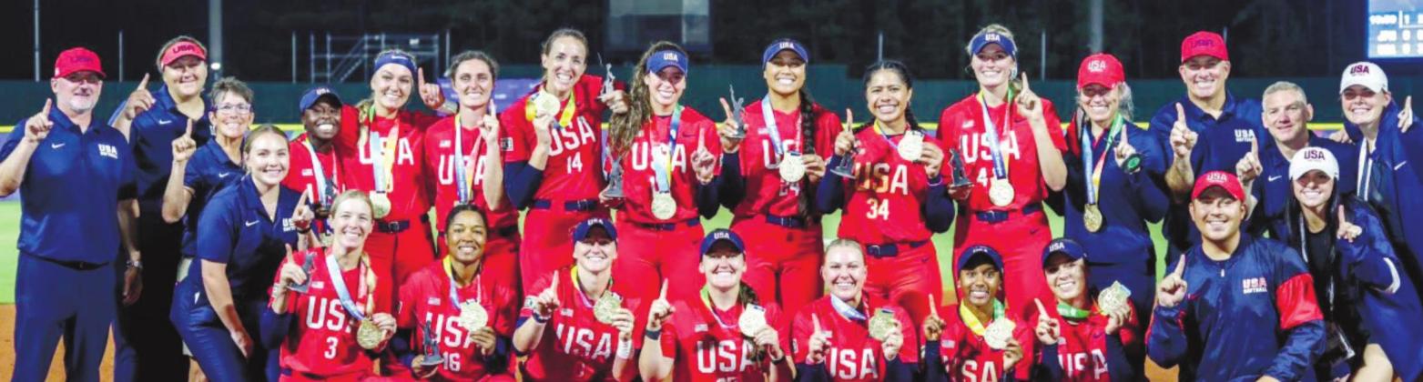 USA softball staff and team members claim their first place medals after taking down Japan. CONTRIBUTED