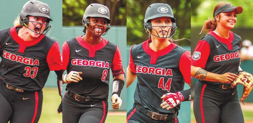 Pictured are, from left, All-SEC First Team Sarah Mosley; All-SEC First Team Jada Kearney; All-SEC First Team Lacey Fincher; and All-SEC Second Team Sydney Kuma. MCKENZIE MILES/UGA ATHLETICS